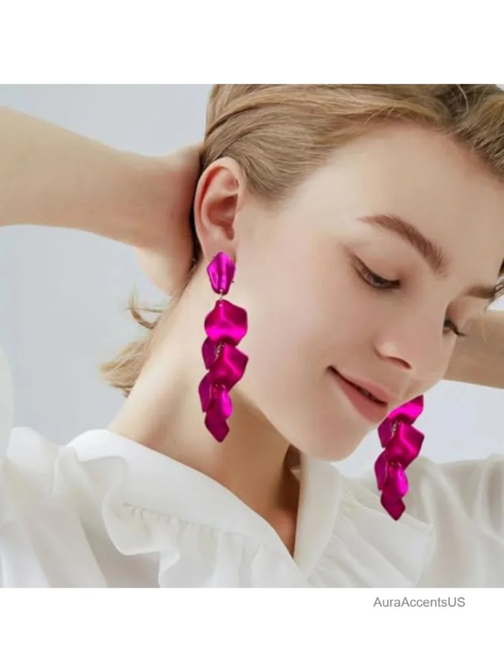 Acrylic Rose Petal Dangle Earrings - Exaggerated Floral Drop Statement Earrings